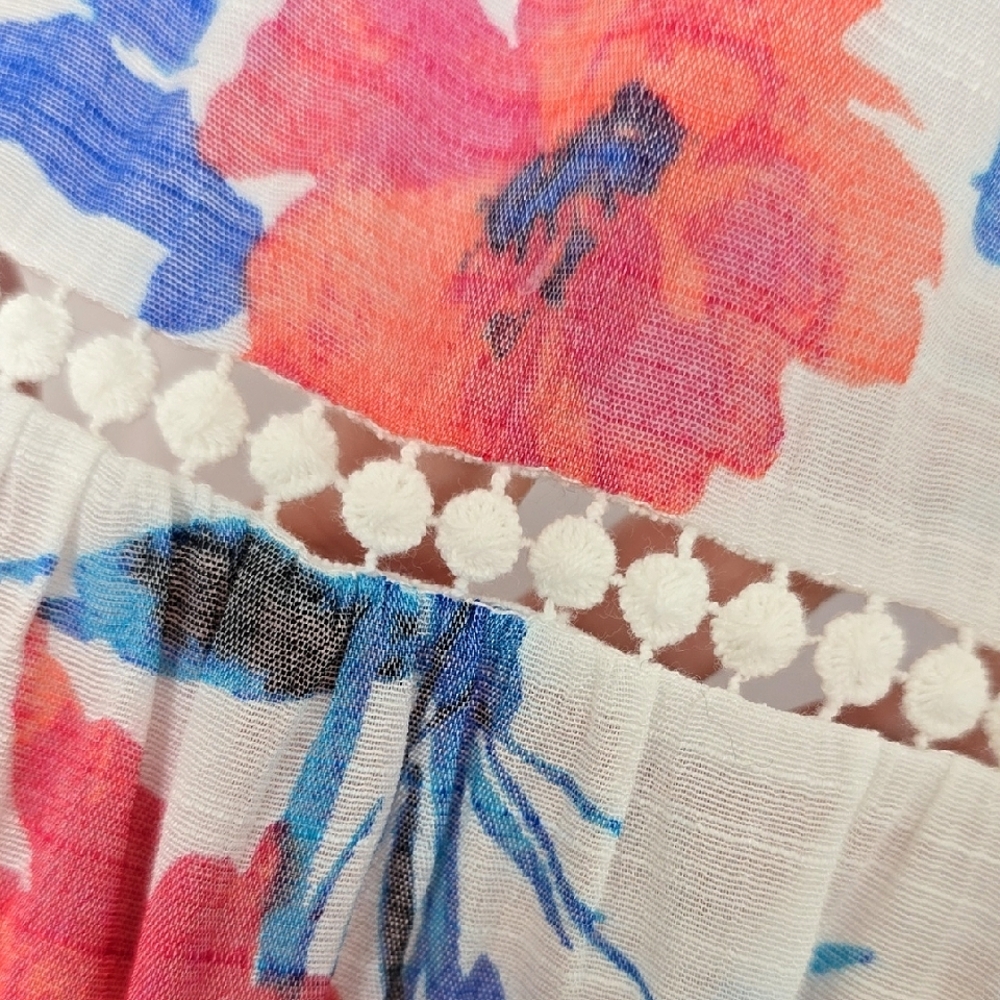 Ricki's Women's White Midi Blue Pink Floral Print Boho Tiered Lined Skirt Size S - Picture 6 of 12